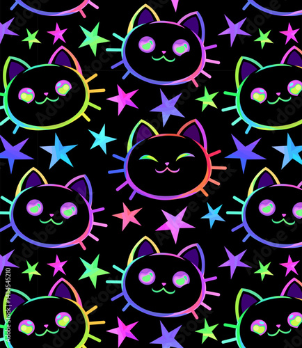 Seamless pattern of cute bright colorful cats