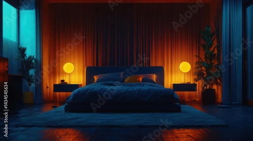 Obraz na płótnie Cozy and Inviting Bedroom with Warm Ambient Lighting and Modern Design Elements w salonie