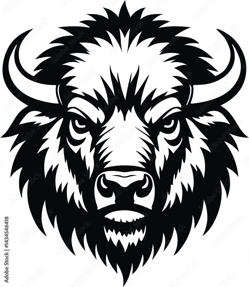 Obraz premium Bison vector head silhouette illustration
