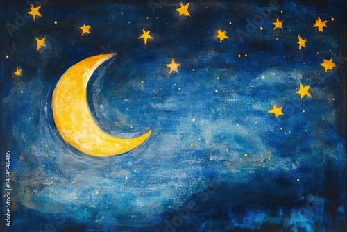 Wallpaper Mural A crescent moon glows brightly in a night sky adorned with numerous twinkling stars, creating a serene and dreamy atmosphere. Torontodigital.ca