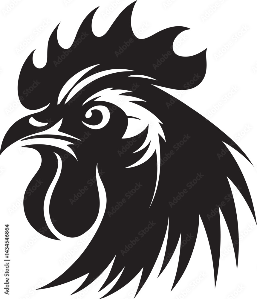 Fototapeta premium Aggressive rooster vector head silhouette