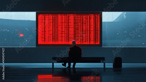 Obraz na płótnie Solo traveler observes illuminated departure schedule in contemporary airport setting w salonie
