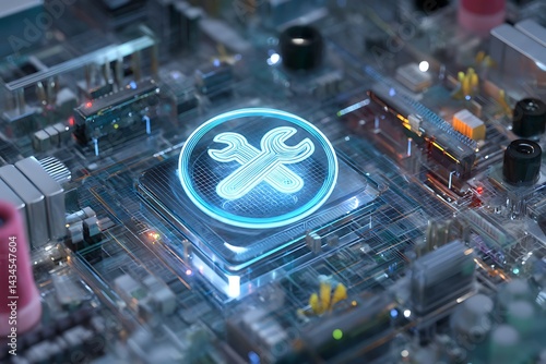 Repair Icon on Circuit Board Representing Technology Maintenance Services