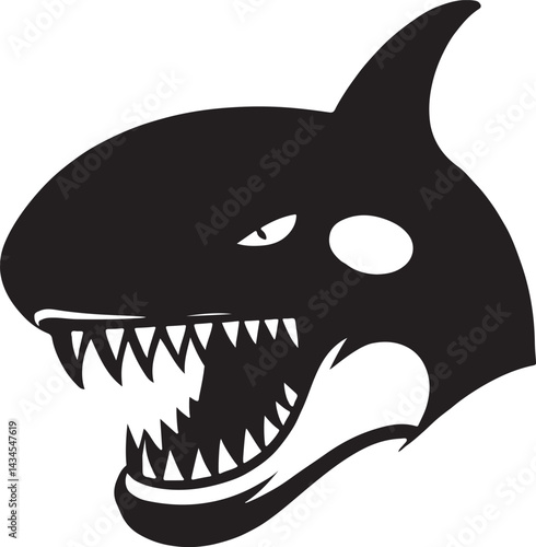 Aggressive killer whale vector head silhouette