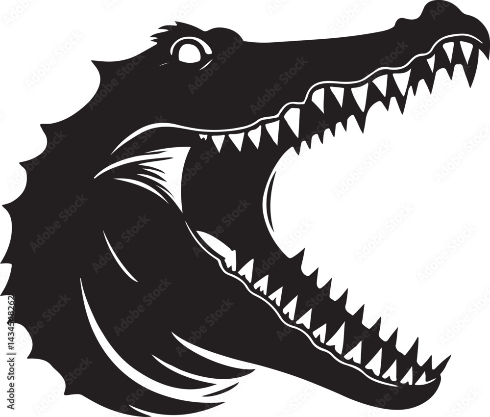 Fototapeta premium Aggressive crocodile vector head open jaw silhouette illustration