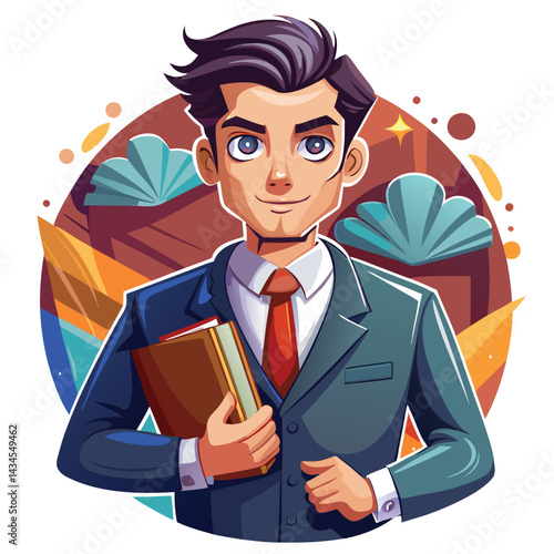 Smiling professional man in suit carrying books