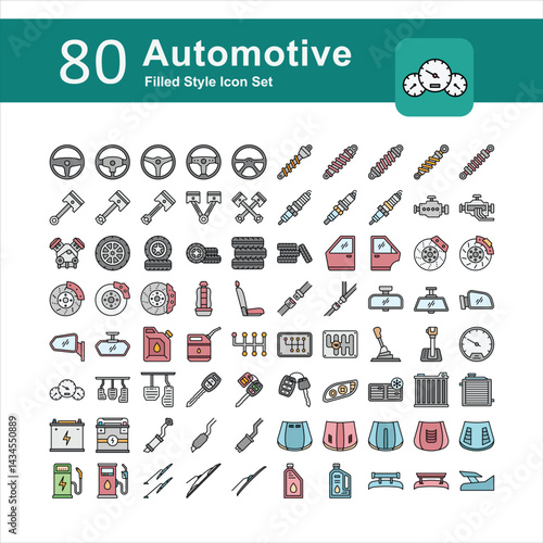 Illustration of Automotive Collection design Filled Icon. Automotive Filled Icon Pack. Set of Automotive Outline Icon