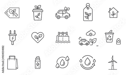 Eco and Green Energy Icon Set for Blogs, Environmental Websites, Infographics, Earth Day, Sustainability Projects, Presentations