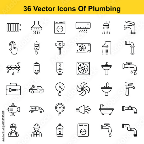 Thirty Six Plumbing Vector Icons Set for Website