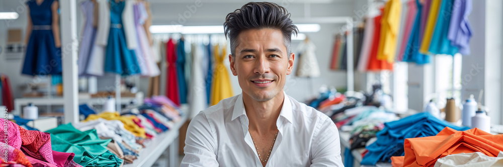 Stylish male clothing designer in the studio