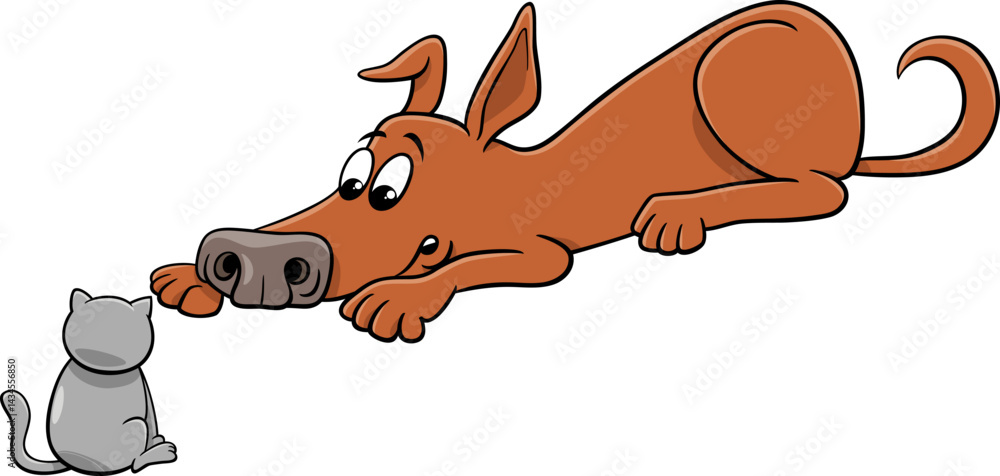 funny cartoon dog and little kitten animal characters