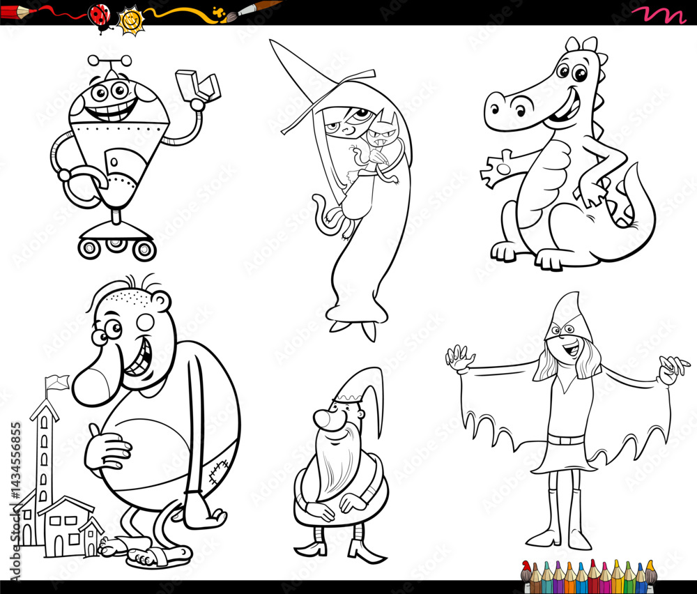 funny cartoon fantasy and fairy tale characters coloring page