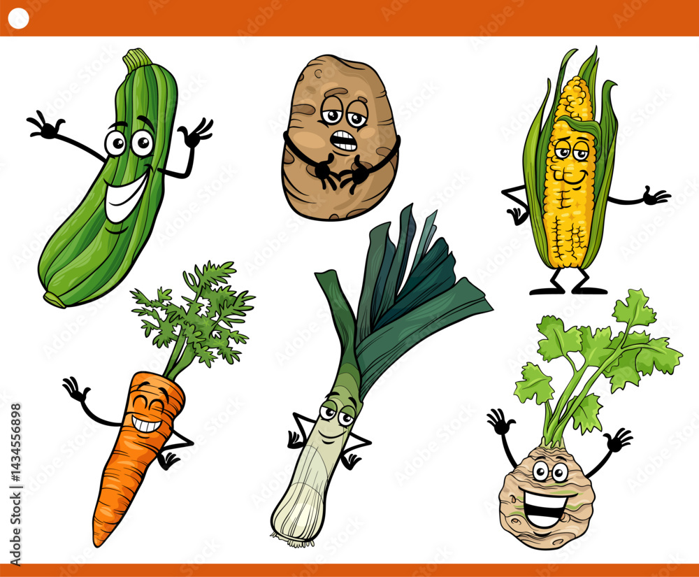 cartoon vegetables food objects characters collection