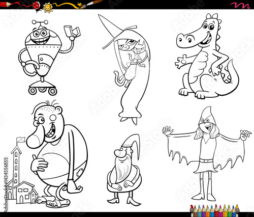 Obraz na płótnie funny cartoon fantasy and fairy tale characters coloring page w salonie