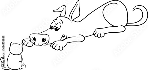 Obraz na płótnie cartoon dog and little kitten animal characters coloring page w salonie