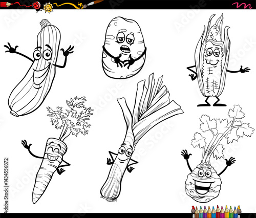 Obraz na płótnie cartoon vegetables food objects characters collection coloring page w salonie