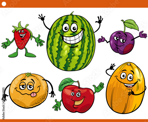 Obraz na płótnie happy cartoon fruit food objects characters set w salonie