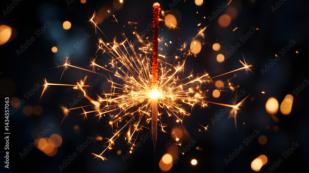 Obraz premium happy new year, new year's eve, silvester, new year, celebration greeting card, new year card - fireworks firework pyrotechnic pyrotechnics, on black night sky background