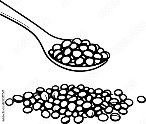 Spoonful Of Lentils Poured Onto A White Background