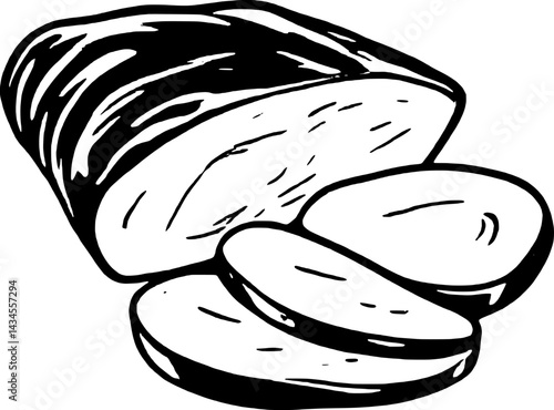 Sliced Smoked Meat A Hand-Drawn Illustration of Deliciously Sliced Smoked Meat