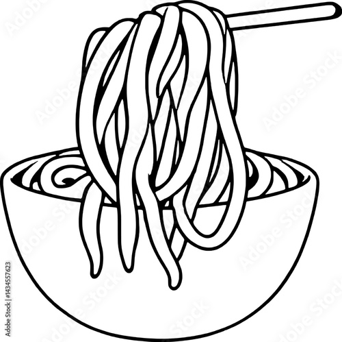 Line Art Illustration Of Noodles Being Lifted From A Bowl With Chopsticks