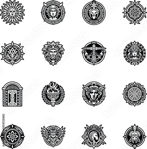 Set of Ancient Roman Symbols Glyph Icons 

