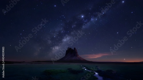 night sky with stars and moon over the dead sea., AI generated image.