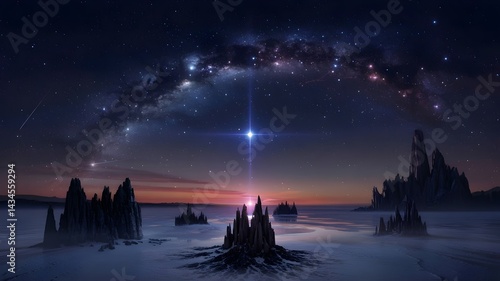 night view of a sea stars and moon.