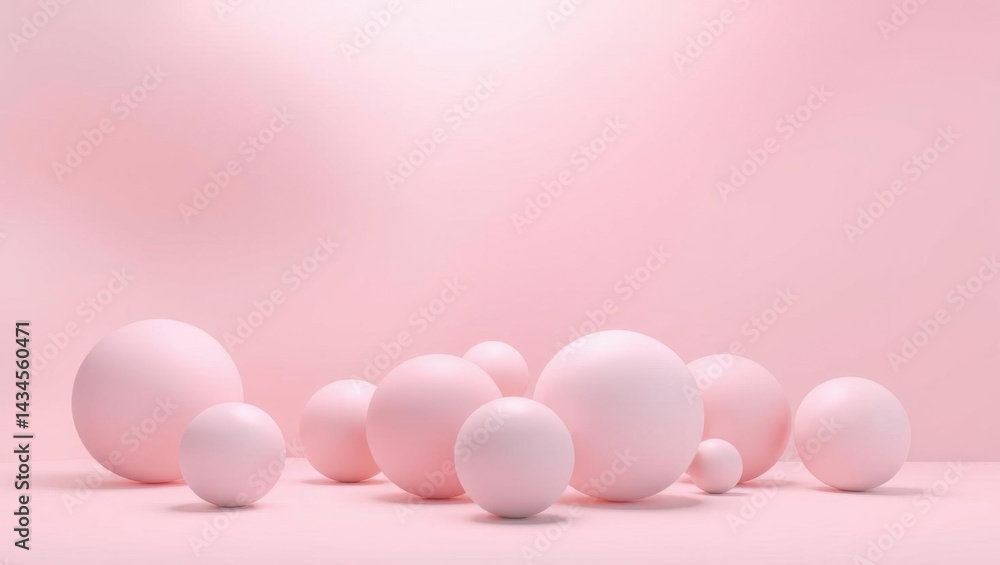 Fototapeta premium A captivating arrangement of pastel pink spheres varying in size, creating a serene and modern aesthetic perfect for contemporary design and decor.