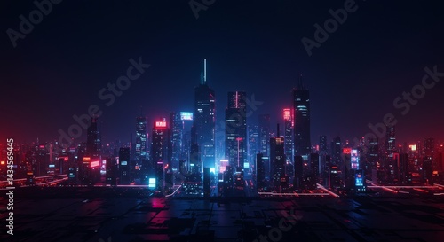Wallpaper Mural Neon Cityscape at Night - Futuristic city skyline at night, glowing with neon lights. Modern architecture, vibrant colors Torontodigital.ca