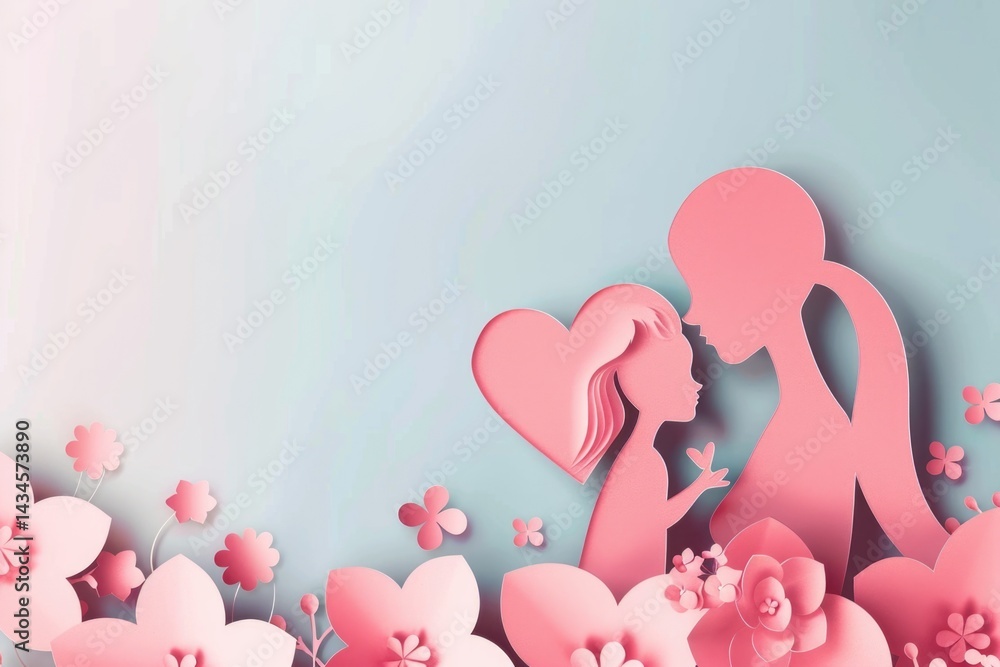 Woman and kid with flowers background wallpaper with copy space