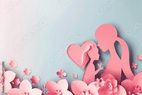 Obraz na płótnie Woman and kid with flowers background wallpaper with copy space w salonie