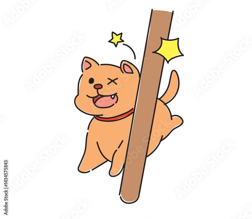棒にぶつかる犬のイラスト・犬も歩けば棒に当たる