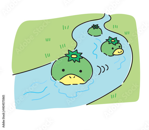 川の中にいるカッパのイラスト・河童の川流れ