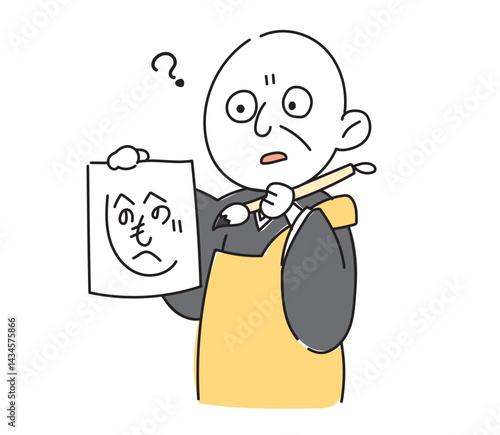 筆を持ったお坊さんのイラスト・弘法にも筆の誤り