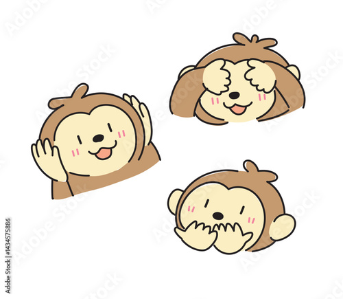 サルのイラスト・見ざる聞かざる言わざる