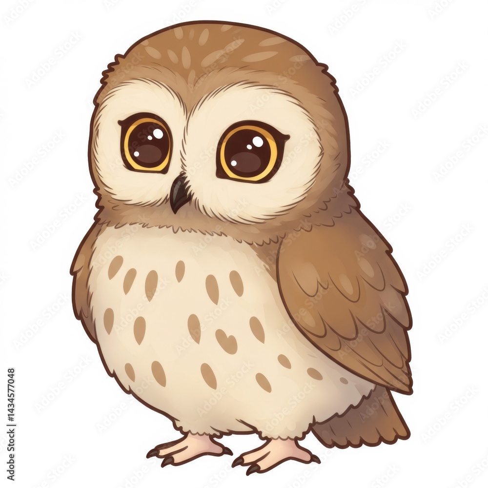 Fototapeta premium Adorable Brown Cartoon Owl Illustration
