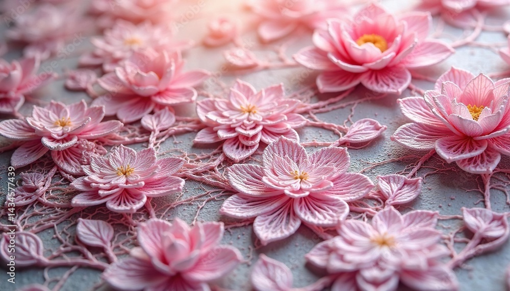 Naklejka premium Intricate floral lace, delicate threads woven into a repeating design , fabric, floral, home