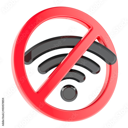 Obraz na płótnie Forbidden sign with Wi-Fi symbol, 3D rendering isolated on transparent background w salonie