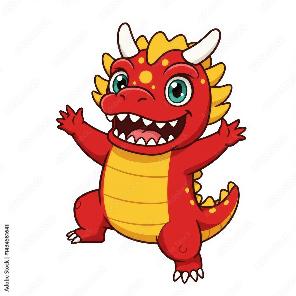 Fototapeta premium Cheerful Red Cartoon Dragon Illustration
