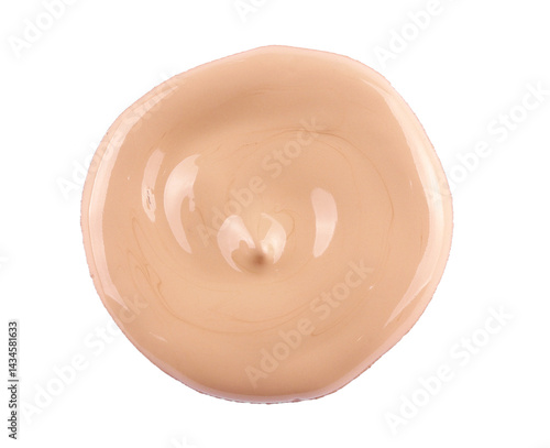 Beige liquid makeup foundation shade, concealer smear smudge drop isolated on white background