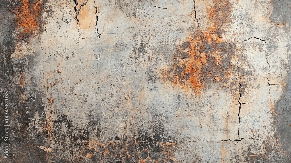 Fototapeta premium Rustic Cracked Concrete Texture Background Grey Orange Brown Grunge Wall Aged Weathered Distressed Vintage Surface Old Pattern Design Element Abstract