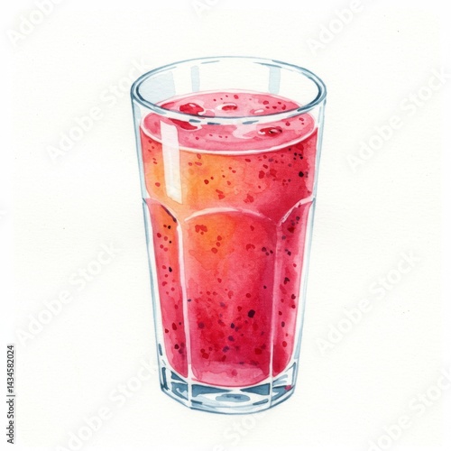 Wallpaper Mural Watercolor Illustration of Red Berry Smoothie in Glass Torontodigital.ca