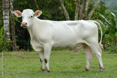 Wallpaper Mural A white cow with brown hooves stands in a grassy field Torontodigital.ca
