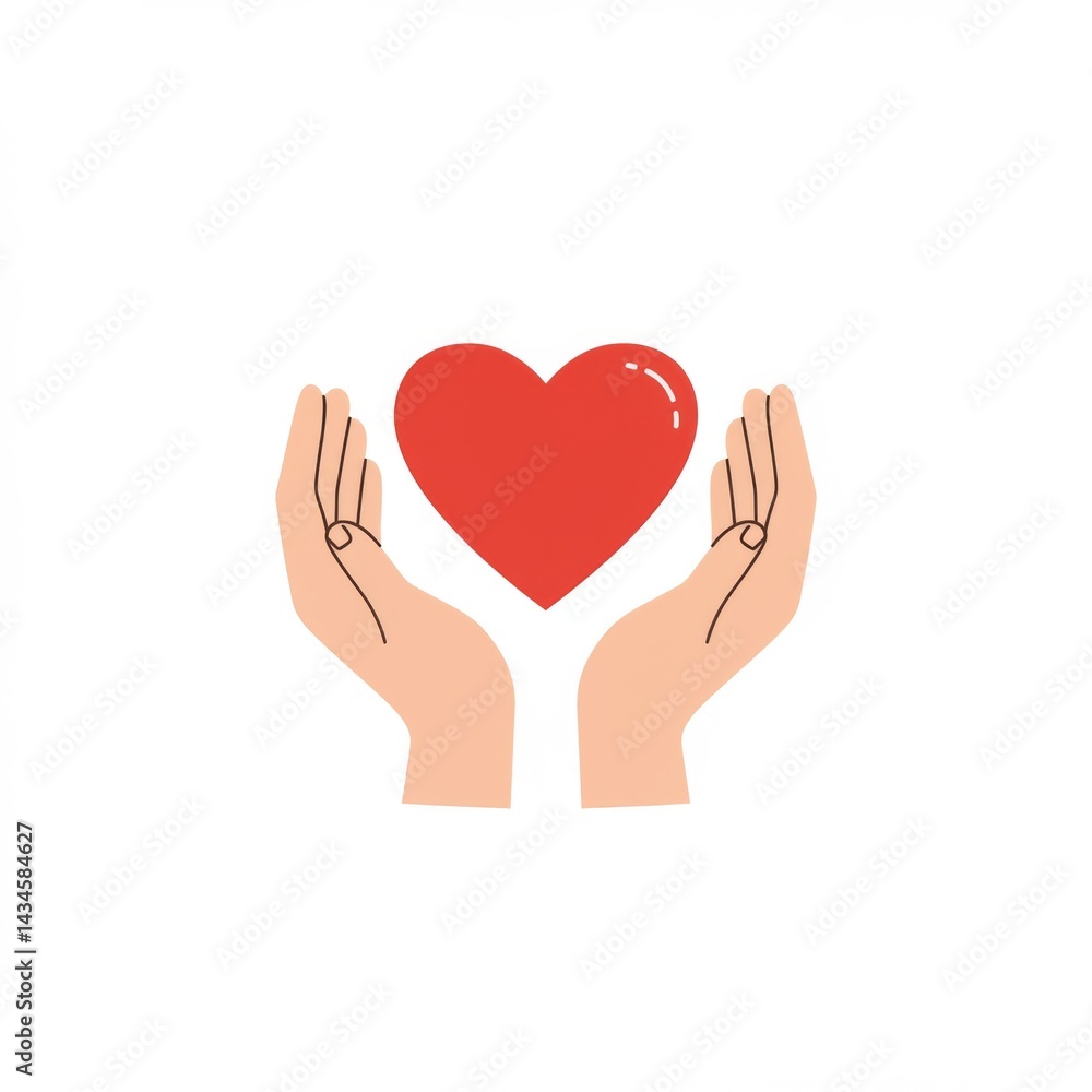 Two Hands Gently Holding a Red Heart Illustration Two Hands Gently Holding a Red Heart Illustration