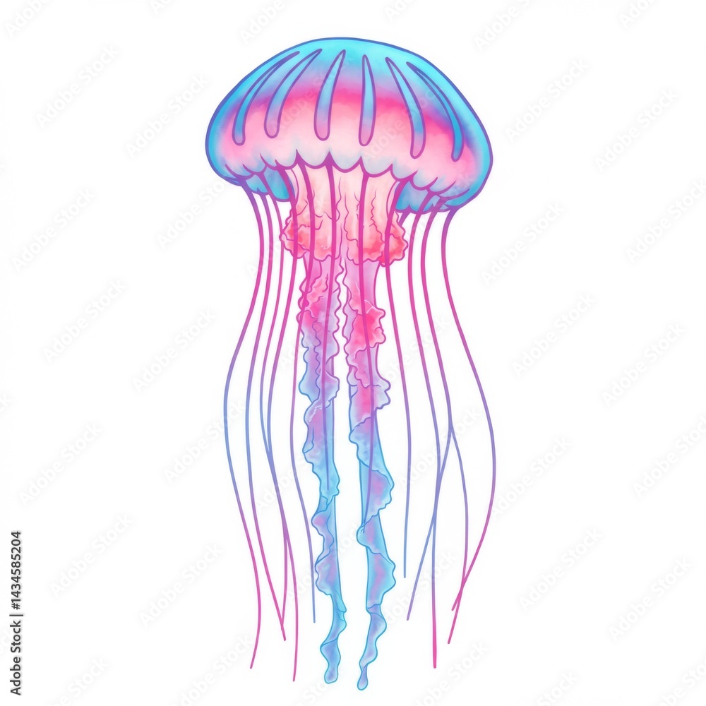 Pink And Blue Jellyfish Illustration On White Background Pink And Blue Jellyfish Illustration On White Background