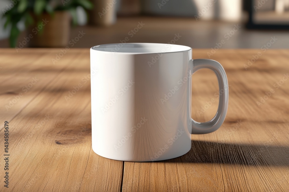 Fototapeta premium White ceramic mug on a wooden table
