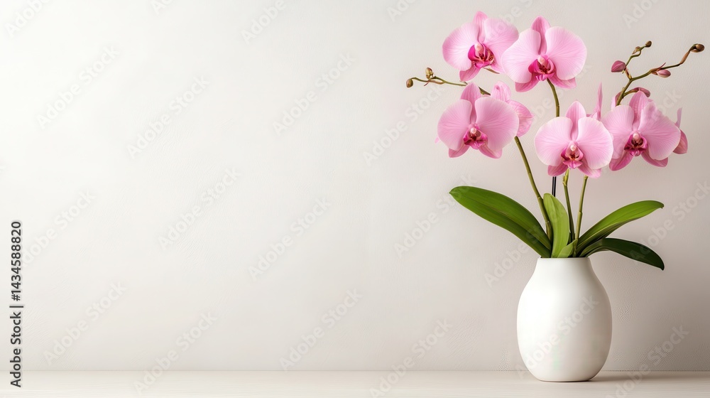 An exquisite arrangement of pink orchids in a simple white vase, adding a touch of elegance and tranquility to any space while highlighting the beauty of nature and floral design. An exquisite arrangement of pink orchids in a simple white vase, adding a touch of elegance and tranquility to any space while highlighting the beauty of nature and floral design.