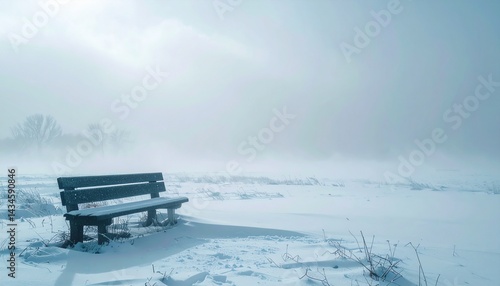 Wallpaper Mural Wide photo of an empty bench in a snow-covered open field Torontodigital.ca