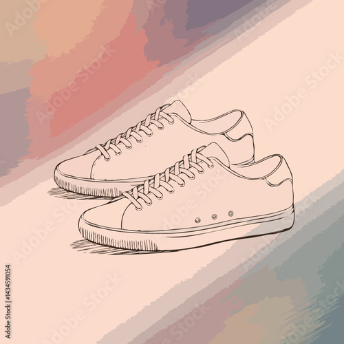 Hand-drawn sneakers on a colorful abstract background  